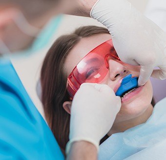 Patient receiving fluoride treatment